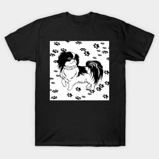 Dog Lover Black & White ShihTzu or Pekingese Dogs Cute Paw Prints T-Shirt